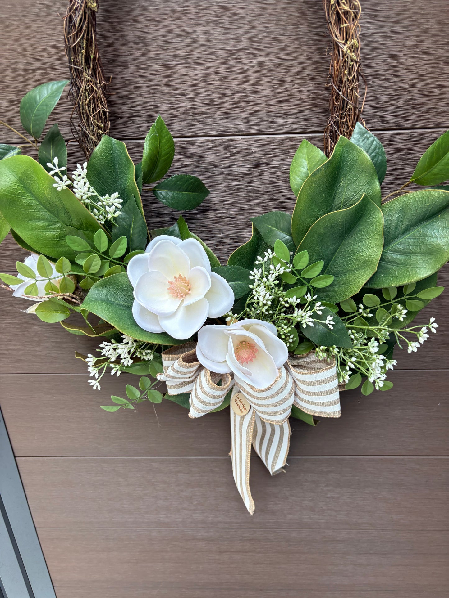 Couronne fleurie magnolia blanc style rustique chic