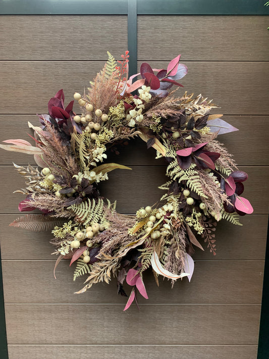 Couronne automnale bordeaux et beige