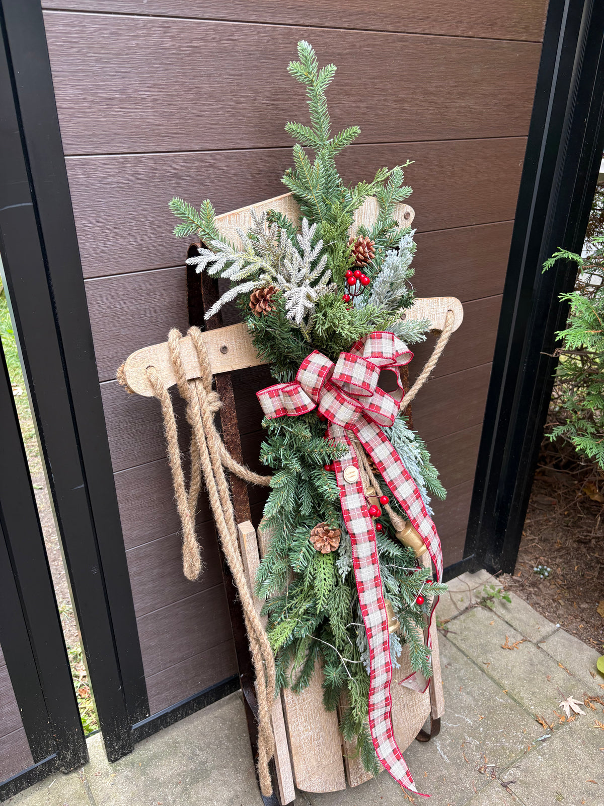 Traîneau décoratif de Noël en bois – Rustique chic | 42 po