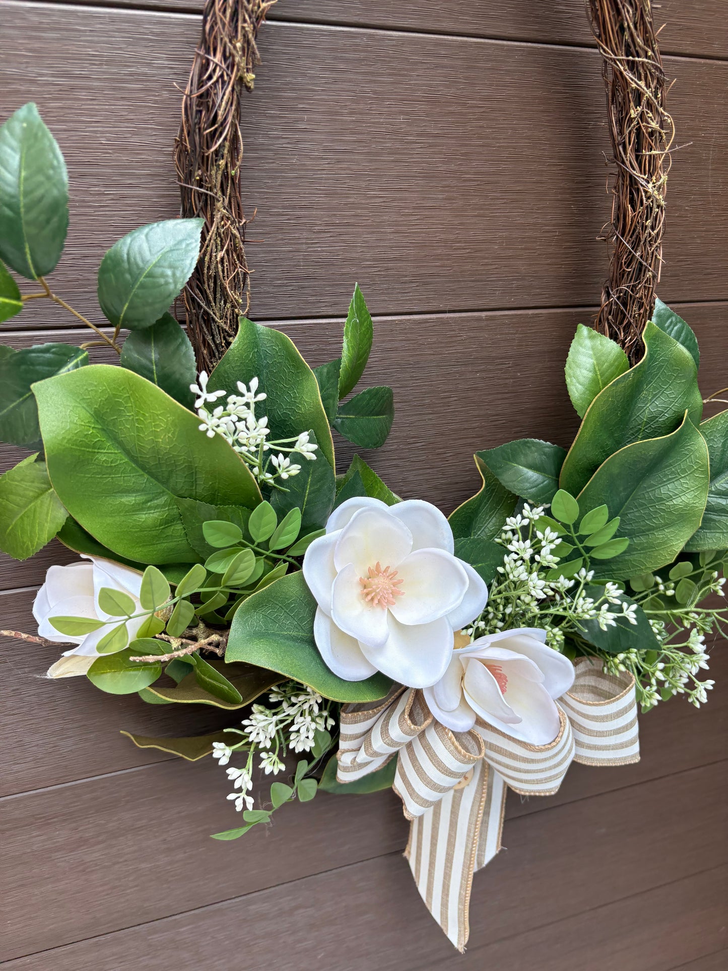 Couronne fleurie magnolia blanc style rustique chic