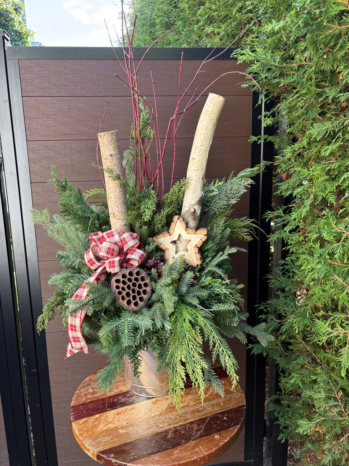 Arrangement hivernal rustique de 32 po – Branches de bouleau et étoile en bois