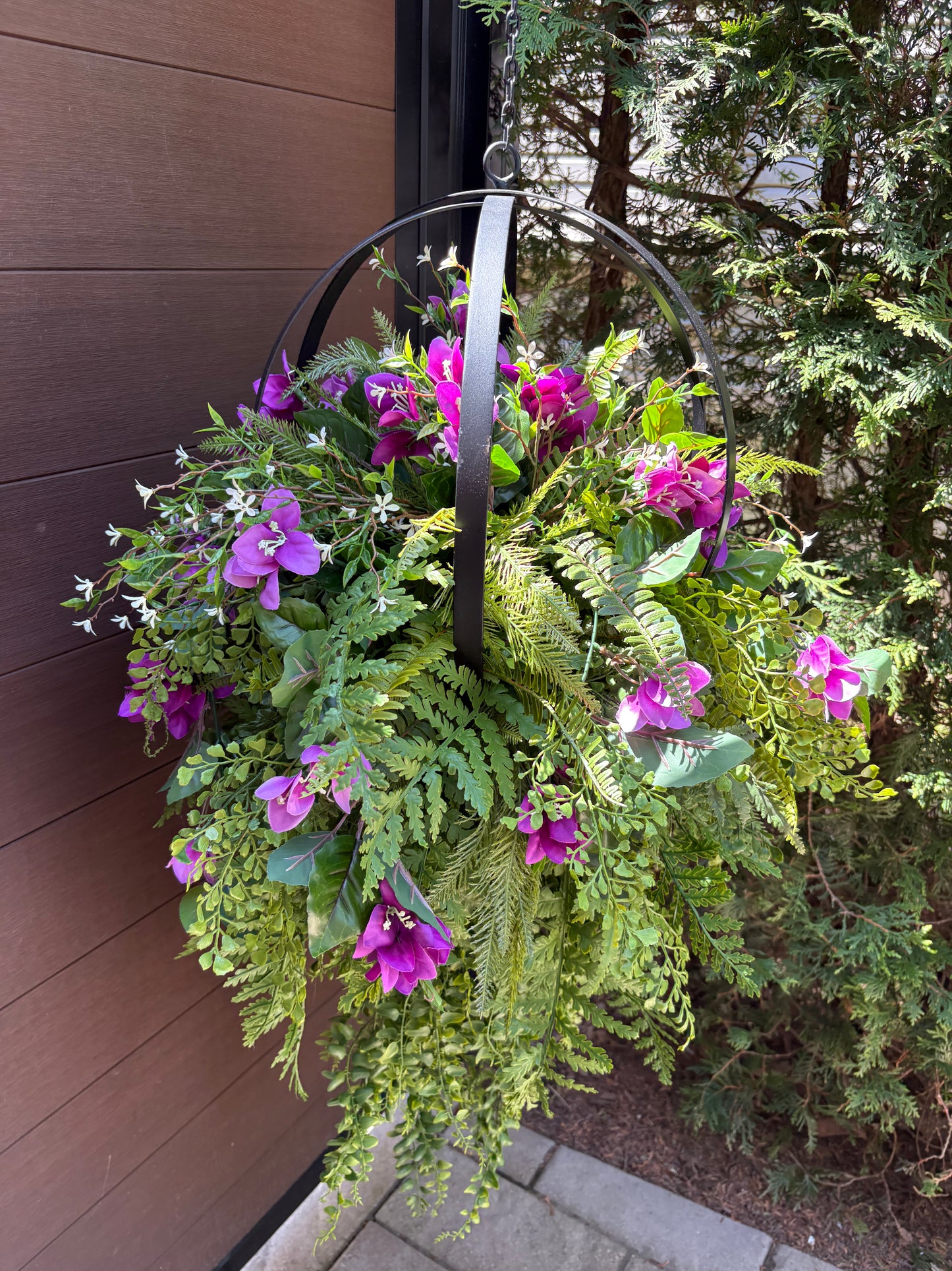 Arrangement suspendu rustique chic – Bougainvillier mauve | Collection Béatrice