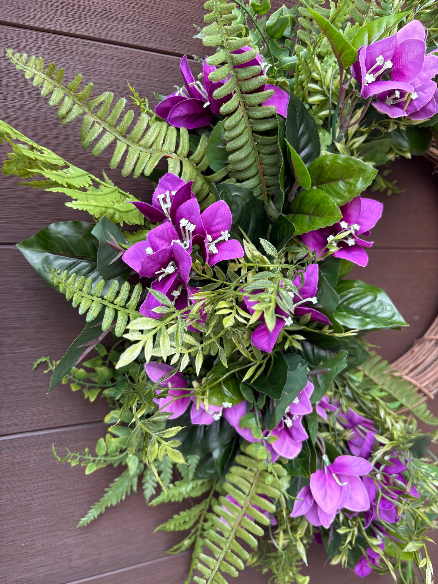 Couronne bougainvillier mauve – couronne de porte printemps naturelle