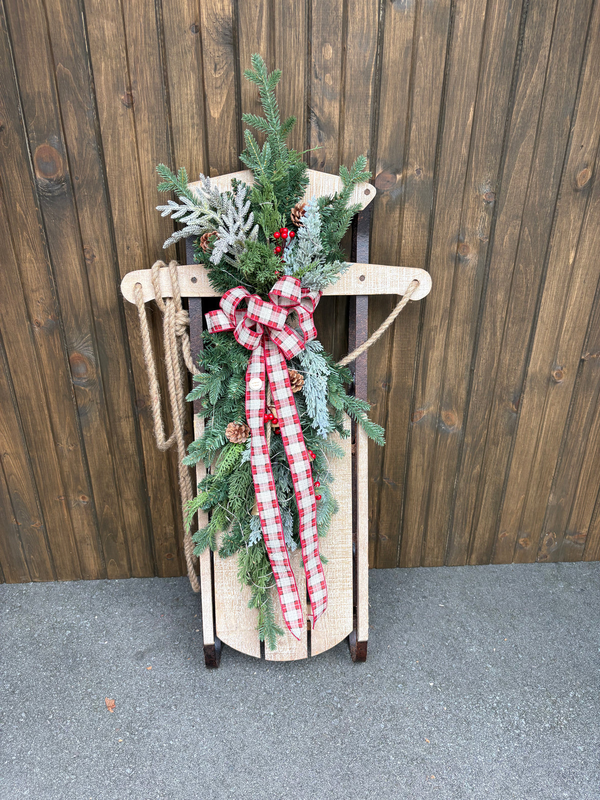 Traîneau décoratif de Noël en bois – Rustique chic | 42 po