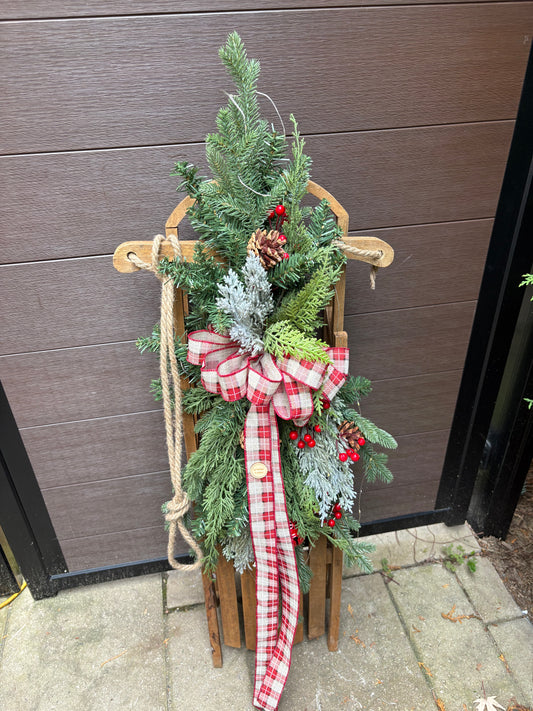 Traîneau vintage en bois de 42 po – Décoration rustique d’hiver et de Noël