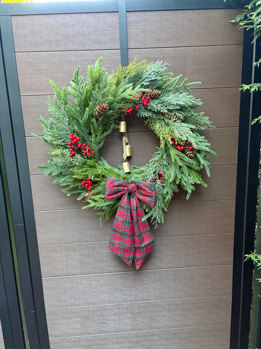Couronne hivernale de 25 pouces – Décoration rustique chic pour porte d’entrée