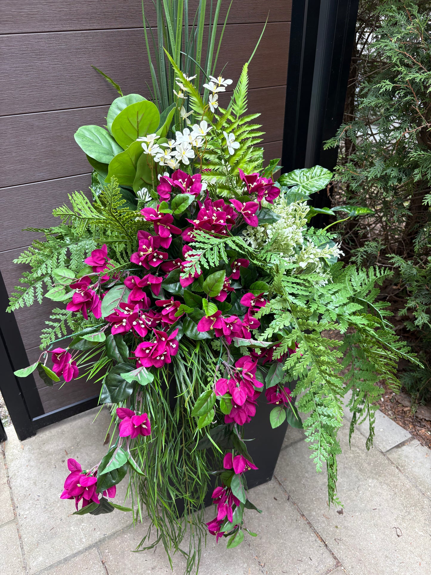 Arrangement extérieur grand format bougainvillier prune