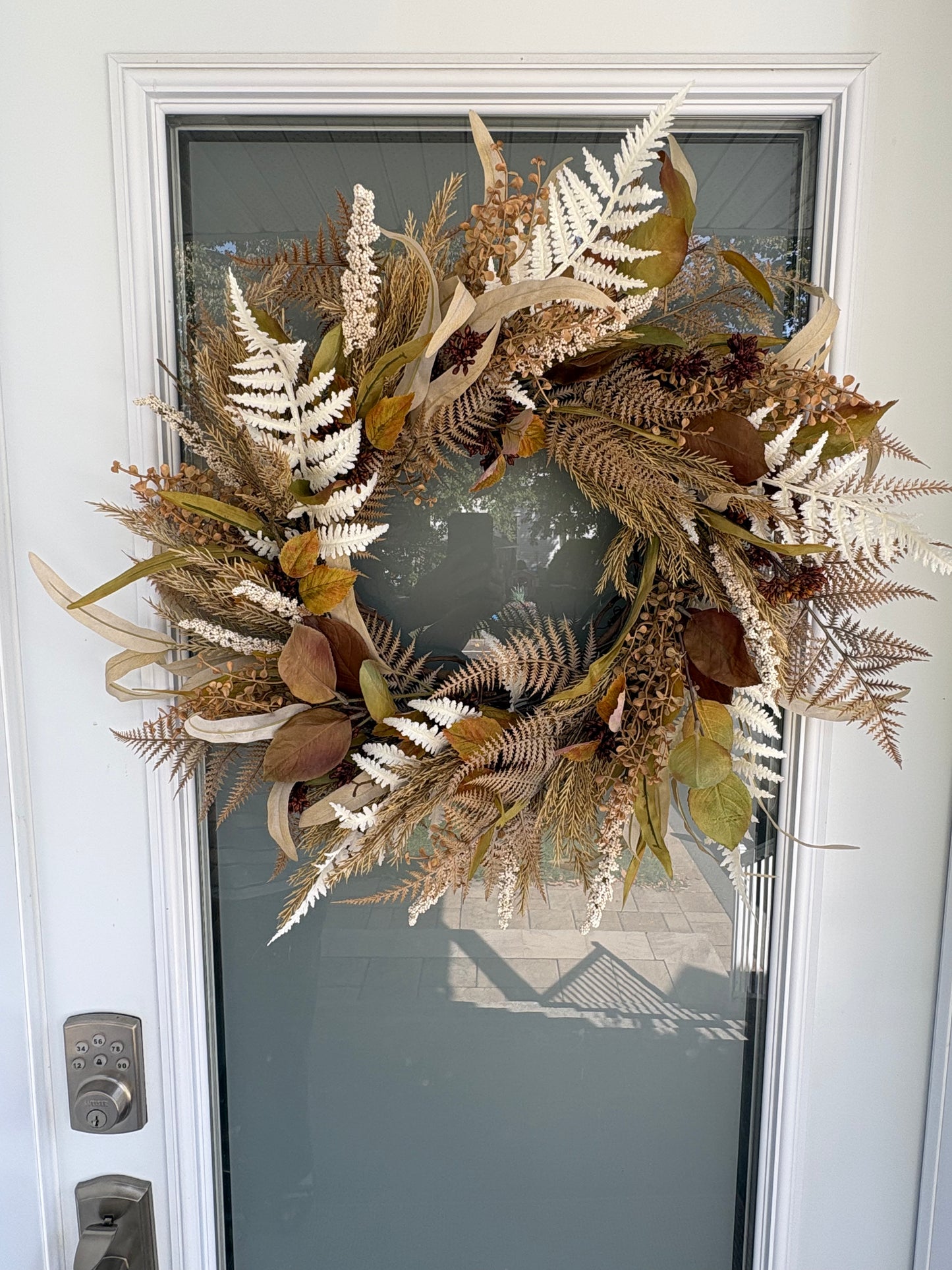 Couronne d’automne rustique chic 24 po – tons crème et terre