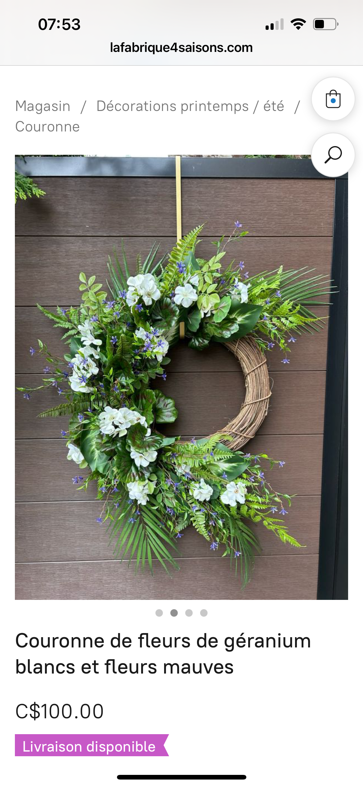 Couronne géranium blanc élégante – style champêtre chic