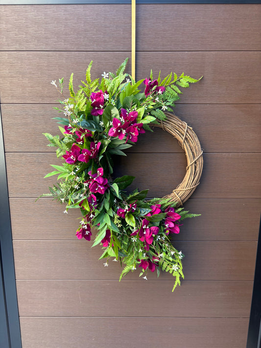 Elegant plum bougainvillea wreath – country chic style