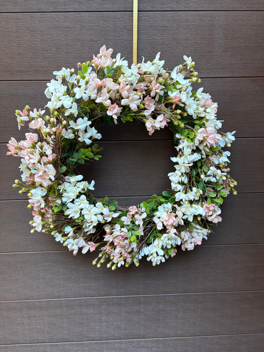 Couronne fleurs de cerisier blanches et roses 22 pouces | Collection Romantique