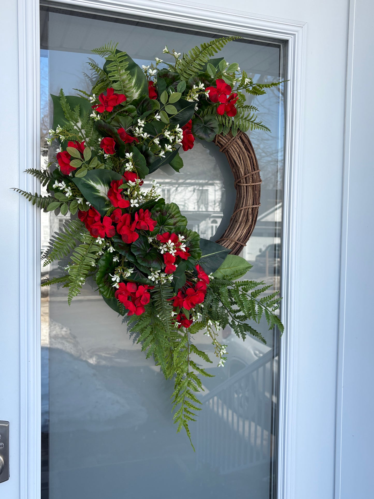 Couronne géranium rouge élégante – style champêtre chic