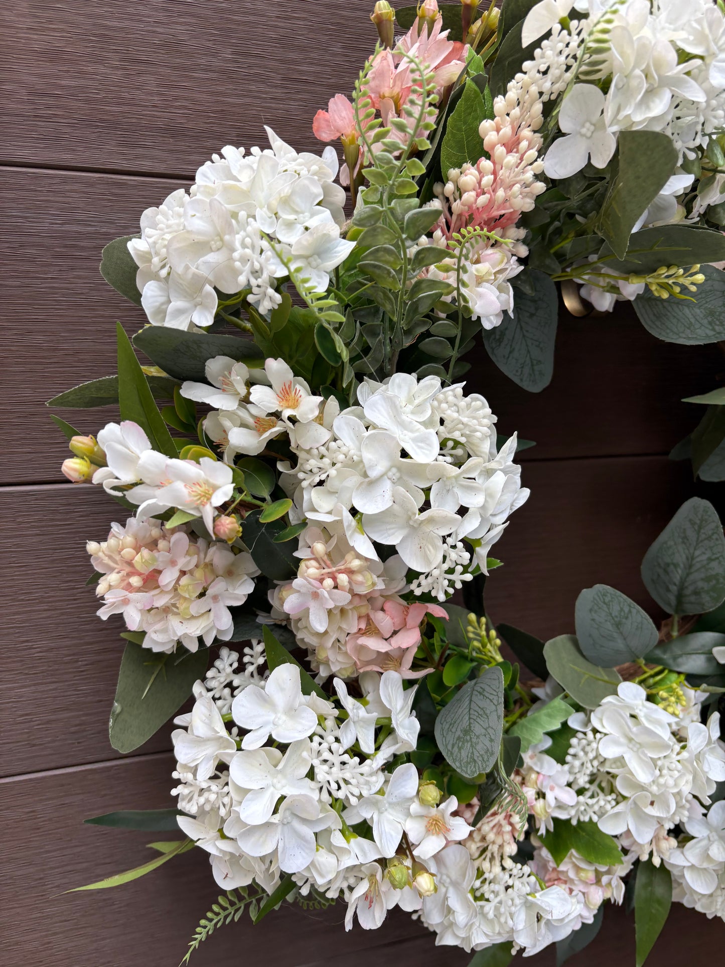 Door wreath – white and lilac hydrangeas
