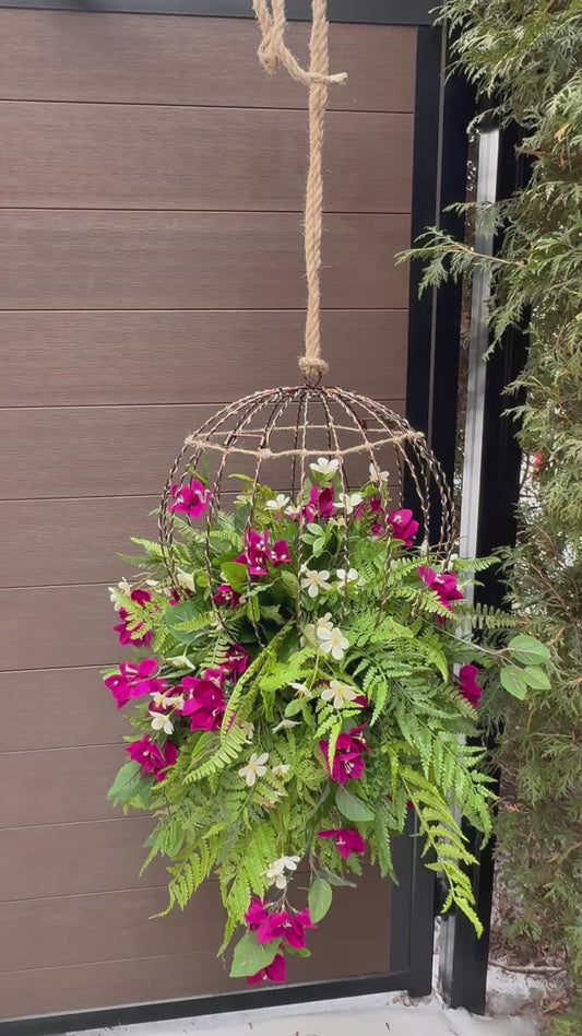 32 in. Light-Up Sphere with Floral Arrangement – Natural Outdoor Entrance Decoration