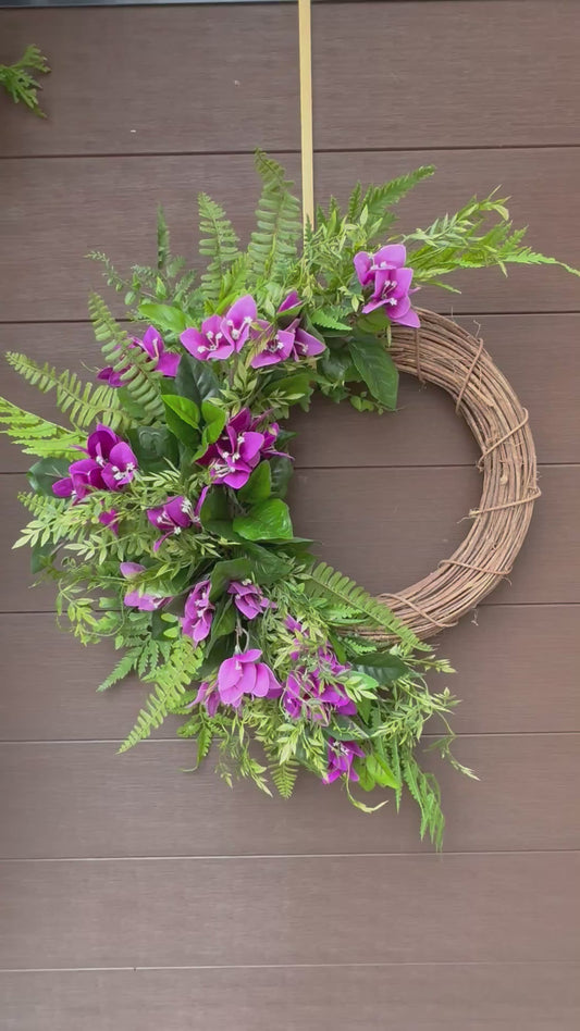 Purple bougainvillea wreath – natural spring door wreath