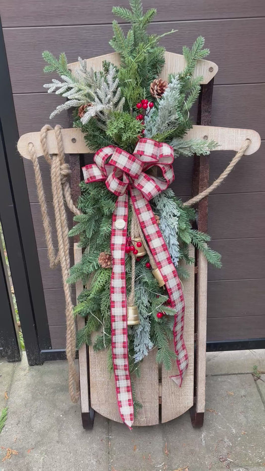Traîneau décoratif de Noël en bois – Rustique chic | 42 po