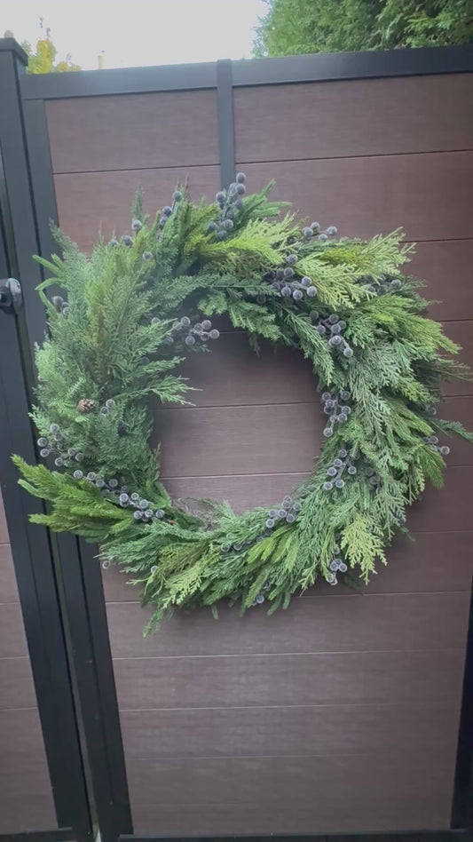 Couronne hivernale lumineuse de 34 pouces – Décoration de Noël rustique chic