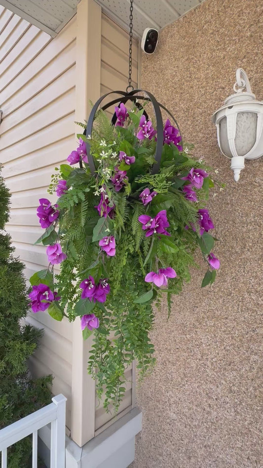 Arrangement suspendu rustique chic – Bougainvillier mauve | Collection Béatrice